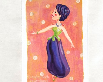 Eggplant Party Dress - 4 x 6 inches - Fine Art Print