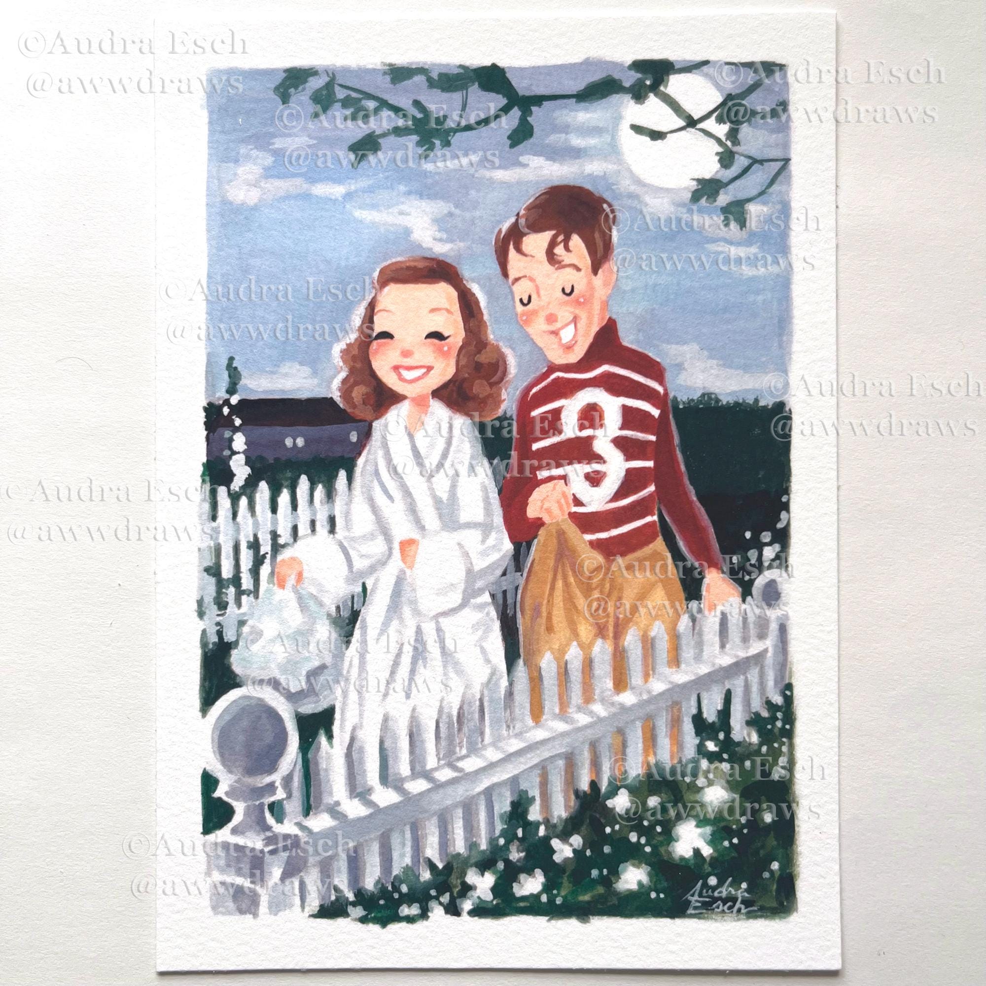 It's a Wonderful Life - George and Mary Singing Buffalo Gals - 5 x 7 inch Classic Christmas Movie Fine Art Print