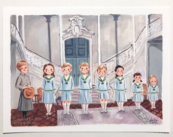 Maria Meets the Von Trapp Children – Sound of Music Art Print | 6x8 inch Classic Movie Wall Decor