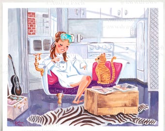 Holly Golightly Relaxing in her Bathtub Sofa - 8 x 10 inch Fine Art Print