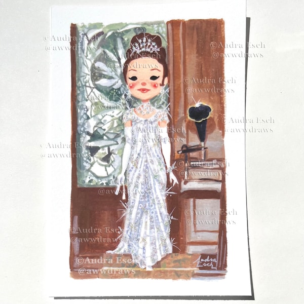 Impressão artística de Audrey Hepburn em "My Fair Lady" - Acabamento manual (10 x 15 cm)