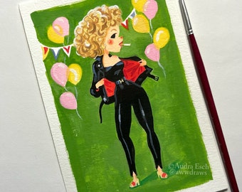 Original 'Grease' Gouache Painting – Olivia Newton John 'You're the One that I Want' (4x6 inches)