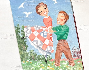 Seven Brides for Seven Brothers - Ephraim and Liza - Original Gouache Painting  (5x7 inches)