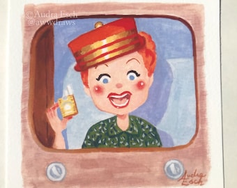 I Love Lucy Fine Art Print – Lucy in a Fake TV - 4x4 inch