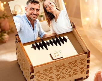 Personalized Digital Music Box Any Song Tune,Voice Wooden Photo Music Boxes Anniversary Gifts