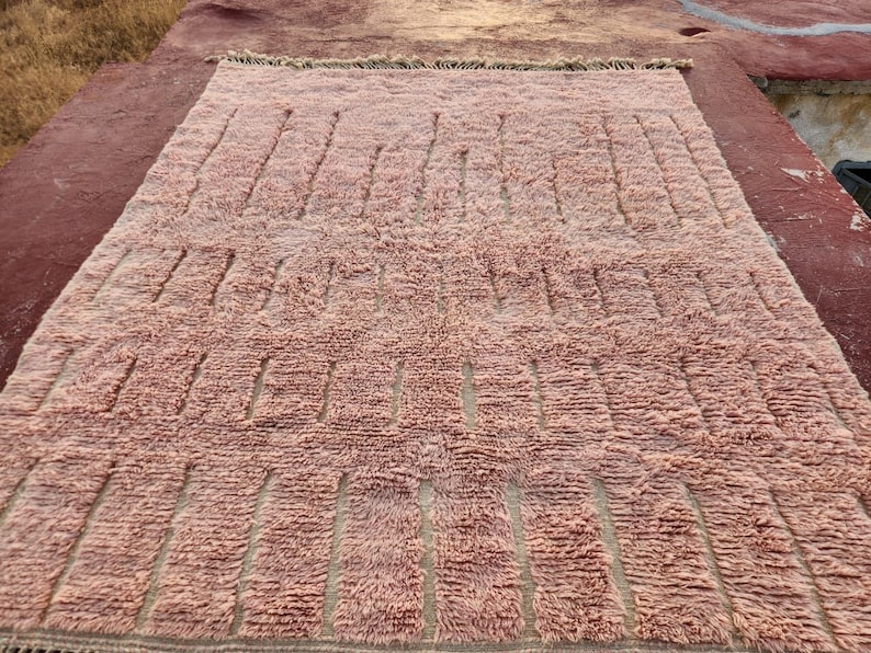 Carpet Texture Block Abstract Geometric Shag Carpet, Pink Moroccan Handmade Berber Wool Rug ...
