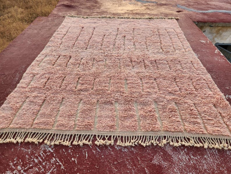 Carpet Texture Block Abstract Geometric Shag Carpet, Pink Moroccan Handmade Berber Wool Rug ...