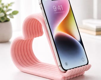 Heart Phone Stand STL — 3D Print Valentine Desk Phone Holder No Supports