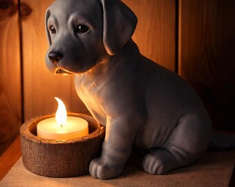 Labrador Puppy Candle Holder STL — 3D Print Dog Tealight Lamp Pet Memorial Gift