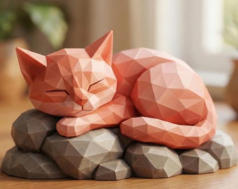 Low Poly Sleeping Cat STL File 3D Print Geometric Cat Figurine Decor (Digital Download)
