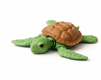 Flexi Turtle STL — Print in Place Articulated Sea Turtle Fidget Toy Bambu Ready