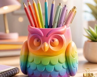 STL porte-crayons hibou | Organiseur de bureau, porte-stylo (téléchargement numérique)