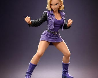 Fichier STL de fille blonde combattante | Figurine de combat imprimée en 3D | Pose de veste en jean | Téléchargement instantané