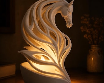 Fichier STL lampe cheval | Veilleuse crinière fluide imprimée en 3D | Sculpture de bureau | Téléchargement instantané