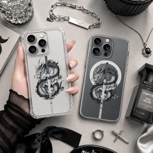 Dragon Sword MagSafe stötsäkert genomskinligt skal till iPhone 18 17 16 15 13 12 11 Plus Pro Max Samsung S26 S25 S24 S23 S22 S21 Ultra Plus FE-fodral