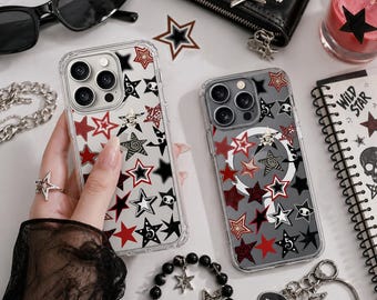 Grunge Star MagSafe Shockproof Clear Case iPhone 17 16 15 13 12 11 Plus Pro Max Samsung S26 S25 S24 S23 S22 S21 Ultra Plus FE Cover