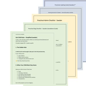 Startpakket kleuterschool Zweden | Checklist-bundel voor kinderopvang | Kleding, tassen, ziektedagen en beheerdersgidsen | Pdf-download