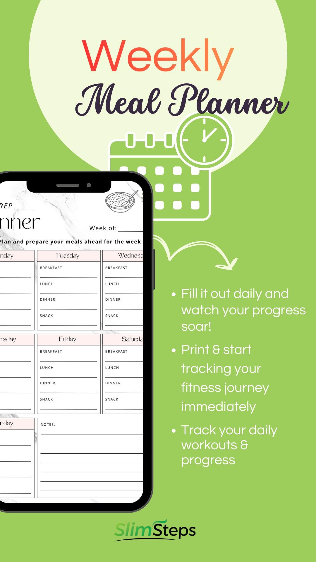 Minimalist Weekly Meal Planner | Healthy Eating Food Organizer (PDF) - Etsy