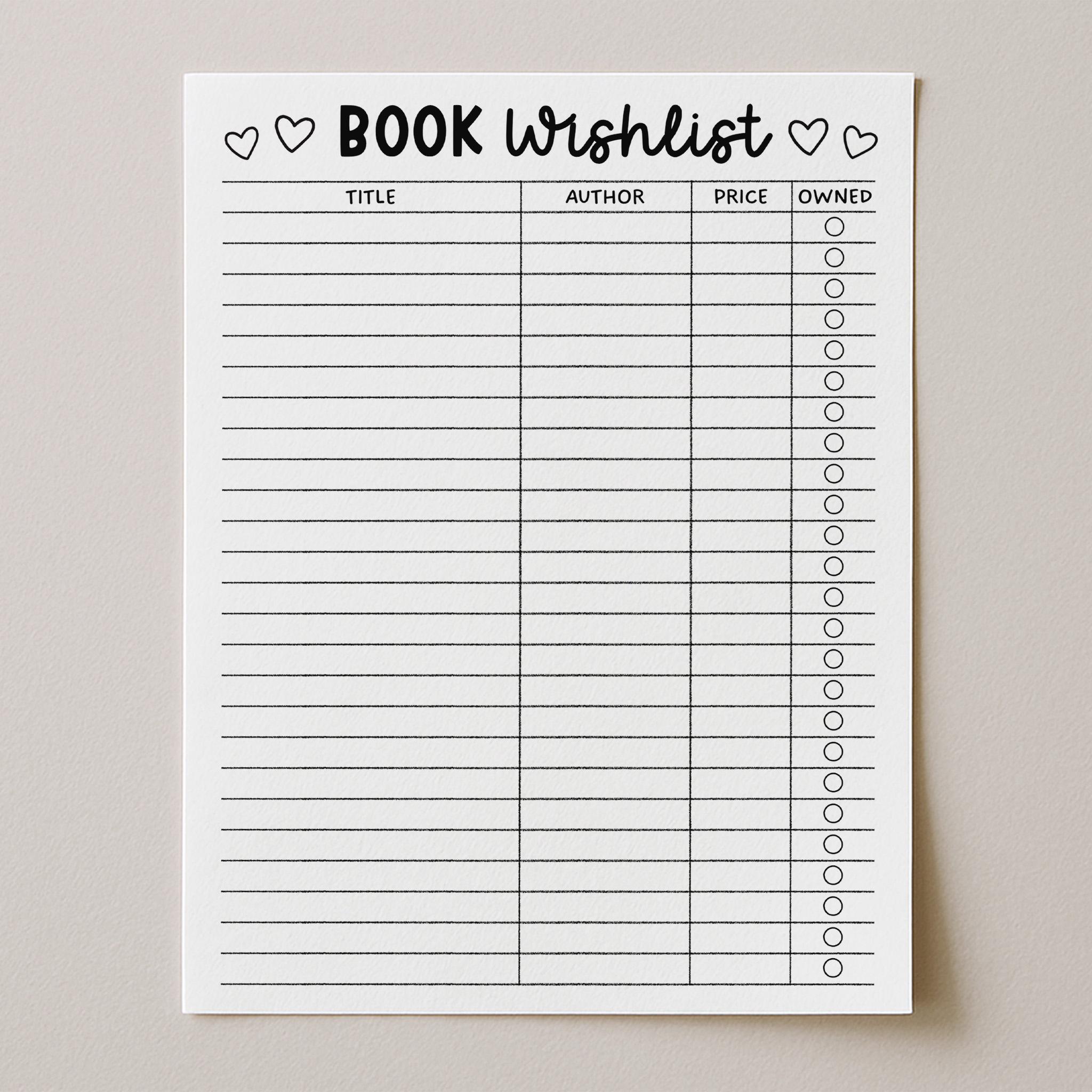 Book Wishlist - Etsy