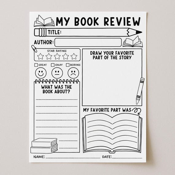 Kids Book Review Template, Book Report Reading Response Homeschool Printable, Kids Summer Reading Log Challenge, Digital Download