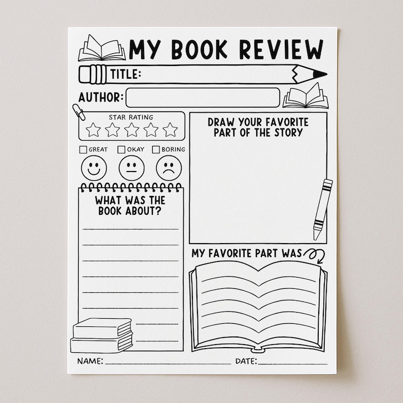 Kids Book Review Template, Book Report Homeschool Printable