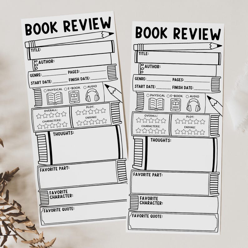 Book Review Bookmark, Book Reading Journal Printable, Book Club Review ...