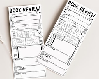 Bladwijzer voor boekrecensie, boekleesdagboek afdrukbaar, reviewsjabloon boekenclub, leeslogboek bladwijzer voor boekenliefhebbers, digitale download