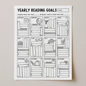 Book Tracker Yearly Reading Challenge, Bookshelf Tracker Reading Log, Reading Journal Printable, Digital Download