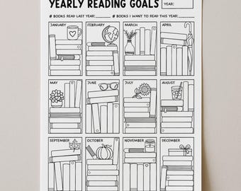 Book Tracker Yearly Reading Challenge, Bookshelf Tracker Reading Log, Reading Journal Printable, Digital Download
