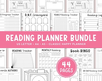Book Reading Planner Bundle Printable, Reading Journal Book Review, Reading Challenge, Reading Log, Books Read Tracker, Digital Download