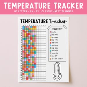 Temperature Tracker, Digital Planner Pages For Bullet Journal, Weather Tracker, Yearly Temperature Log, Daily Tracker, Planner Inserts A5