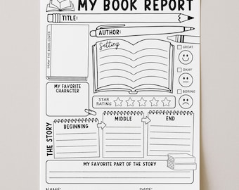 Plantilla para reseñas de libros infantiles, informe de lectura para imprimir en casa, respuesta a la lectura, hoja de trabajo de lectura, descarga digital