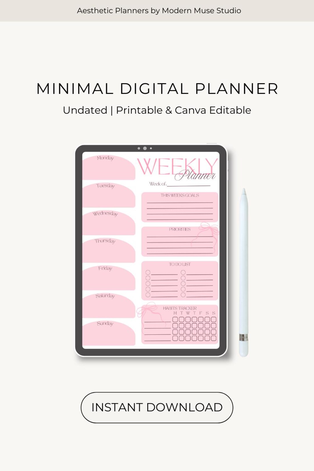 Soft Pink Weekly Planner | Feminine Printable Planner | Digital ...