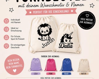 Personalized gym bag for children | with name & custom design | Back to school gift | Sports bag for kindergarten or school