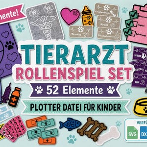 Veterinärspelplotterfil för barn | Rollspelsset för läkarmottagning, filt, DIY | SVG DXF PNG PDF | Gosedjursläkarkit, utskrift och klippning | Pedagogiskt spel