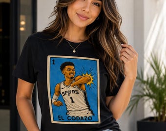 Crazy Hispanic El Codazo Wemby Basketball Player TShirt Spurs Lotería Style Graphic Tee Retro Sports Fan Shirt Vintage Inspired Unisex Tee