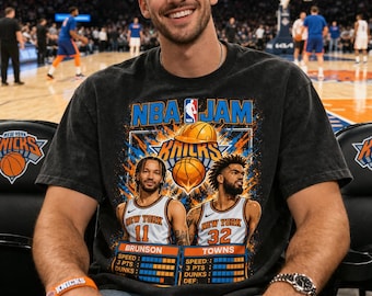 Camiseta con póster de los Knicks de NBA Jam / Camiseta de baloncesto de Brunson & Towns