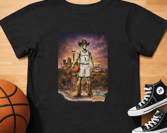Camiseta infantil con estampado de paisaje urbano y la mascota de los Spurs