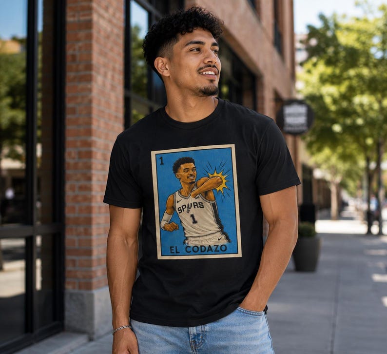 Crazy Hispanic El Codazo Wemby Basketball Player TShirt Spurs Lotería Style Graphic Tee Retro Sports Fan Shirt Vintage Inspired Unisex Tee image 2