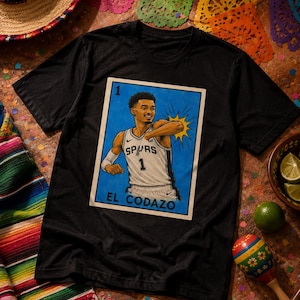 Crazy Hispanic El Codazo Wemby Basketball Player TShirt Spurs Lotería Style Graphic Tee Retro Sports Fan Shirt Vintage Inspired Unisex Tee image 3