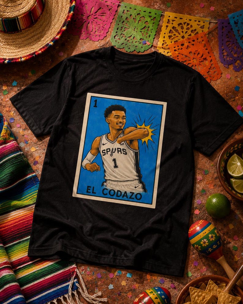 Crazy Hispanic El Codazo Wemby Basketball Player TShirt Spurs Lotería Style Graphic Tee Retro Sports Fan Shirt Vintage Inspired Unisex Tee image 3