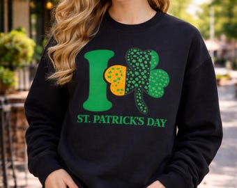 Sudadera de cuello redondo con trébol del Día de San Patricio / Jersey de trébol irlandés