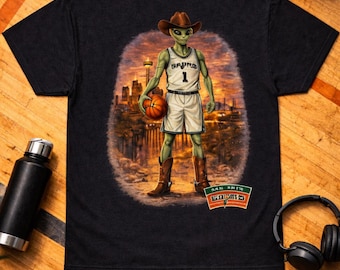 Camiseta de baloncesto con la mascota de los Spurs y el logo del equipo / Camiseta con el logo gráfico del equipo