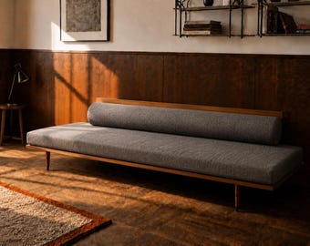 Mid Century Walnut Daybed With Bolster Pillow