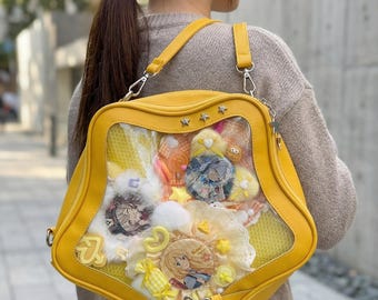 Mochila Star ITA, expositor de pines Kawaii, bolso de cosplay de cuero sintético, accesorio para convenciones de anime