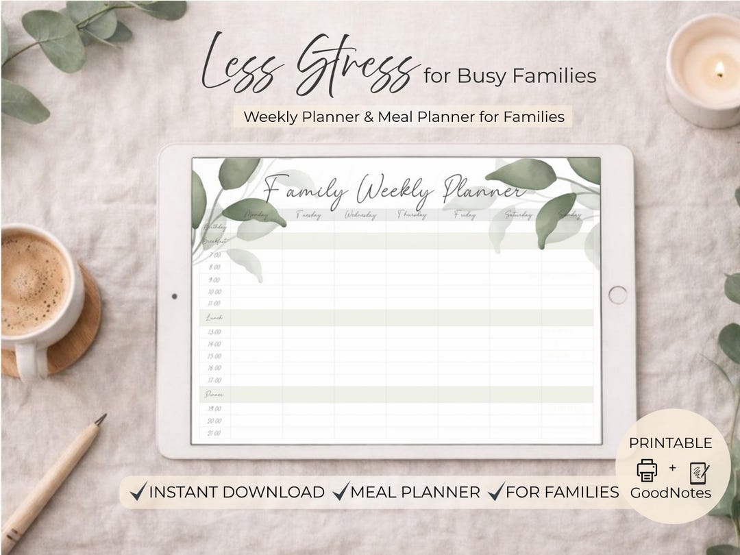 Family Weekly Planner Printable PDF A4 US Letter | Meal Planner ...