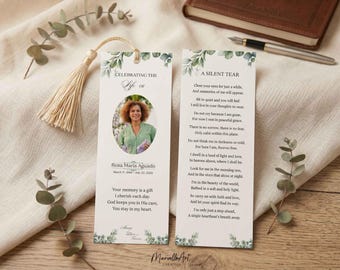 Funeral Bookmark Template with Photo, Memorial Service Keepsake, Celebration of Life Favor, Editable Canva Printable Card in 4 Sizes, D#103