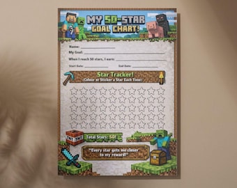 Block Craft Square Mijnwerker Sterrenkaart | Kids Reward, Chore Tracker (afdrukbaar ontwerp)