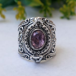 Amethyst Gift Sterling Silber Locket Ring | Vintage Style handgefertigter Pill Box Ring