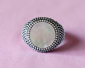 Perlmutt Siegelring: Sterlingsilber Juni Birthstone Schmuck für Geschenk | Abschluss Stück